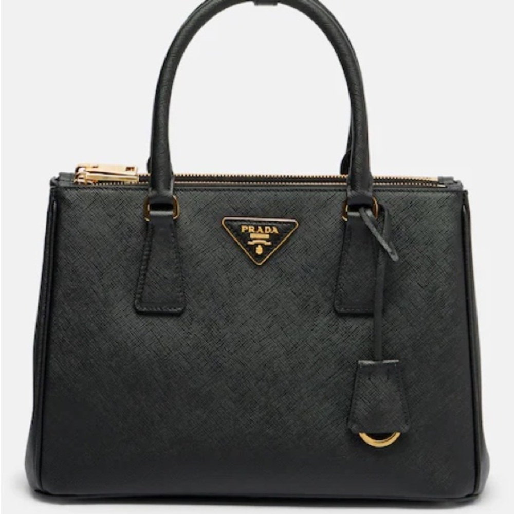 Prada Black Saffiano Medium Leather Satchel with Gold Hardware